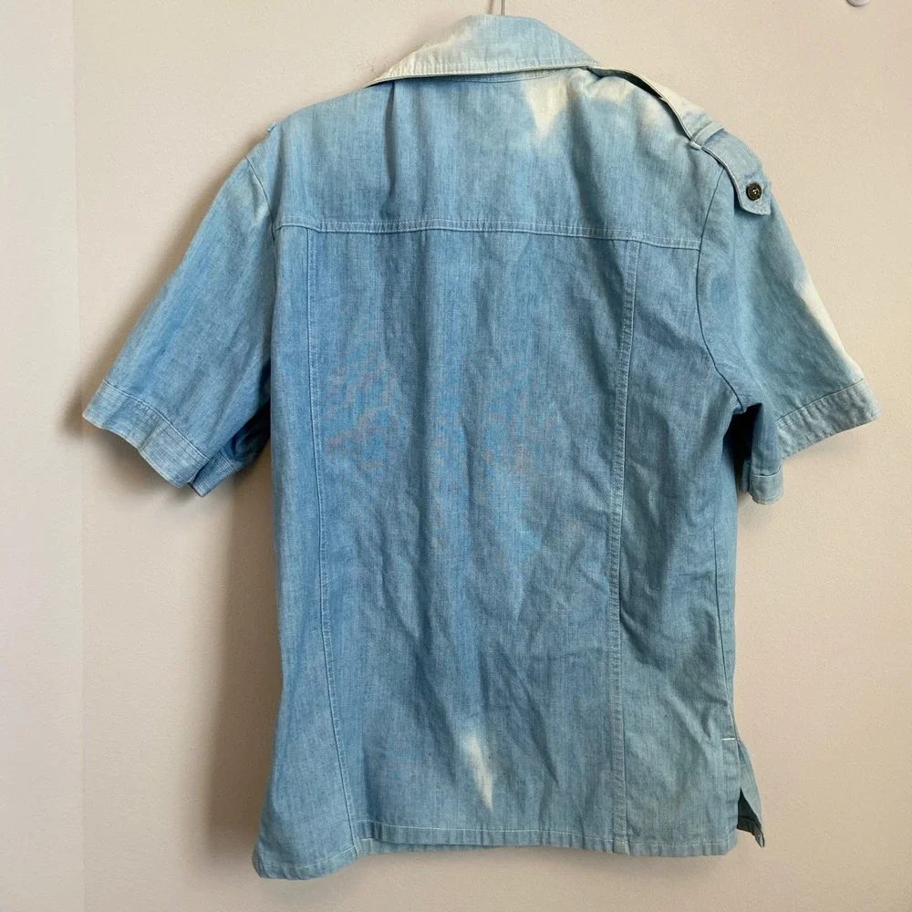 Vintage Levi's 70s Men's Bleached‎ Denim Button Up Short Sleeve Shirt Large